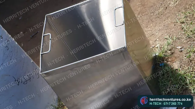 A stainless steel container with handles, made in our workshop, January 2019