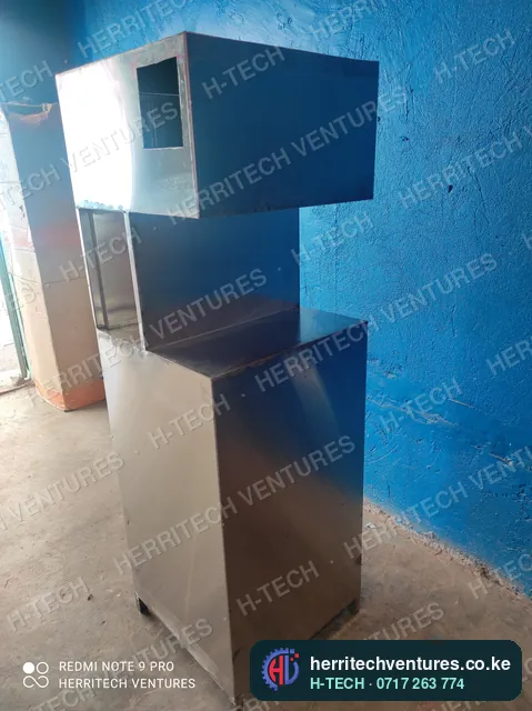 The stainless steel cabinet before branding, December 2021