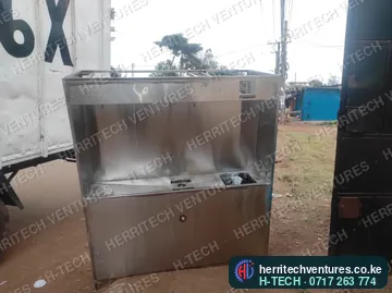 A stainless water refill station, August 2024