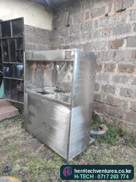The stainless water station from the front, March 2025