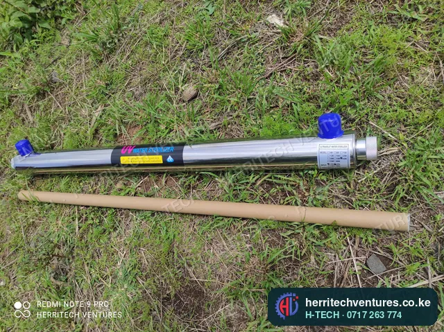A stainless UV water sterilizer for a refilling station, checked on arrival, December 2021