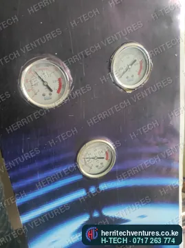 Pressure gauges on a water station front panel, September 2022