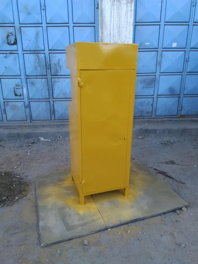 Herritech workshop fabricating a cooking oil ATM cabinet in May 2018