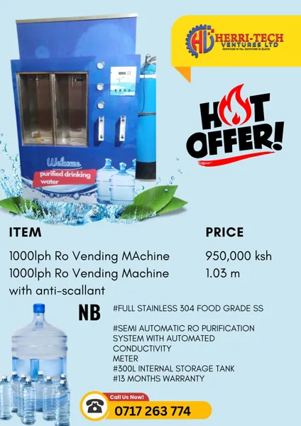 H-Tech RO Vending Station 1000 LPH with Antiscalant price in Kenya