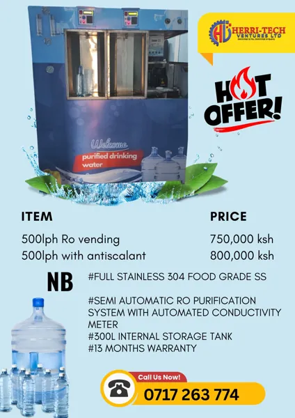 H-Tech RO Vending Station 500 LPH with Antiscalant price in Kenya